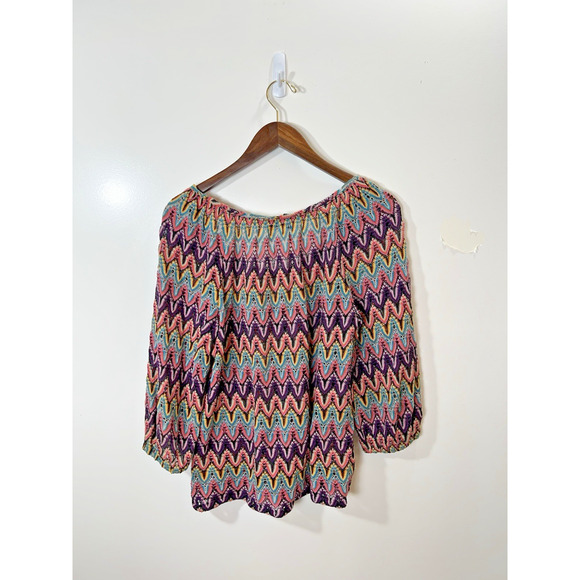 Trina Turk Women’s Knit Blouse Sz M Multicolor Vibrant Boho Gypsy Hippie Rainbow - Picture 2 of 8